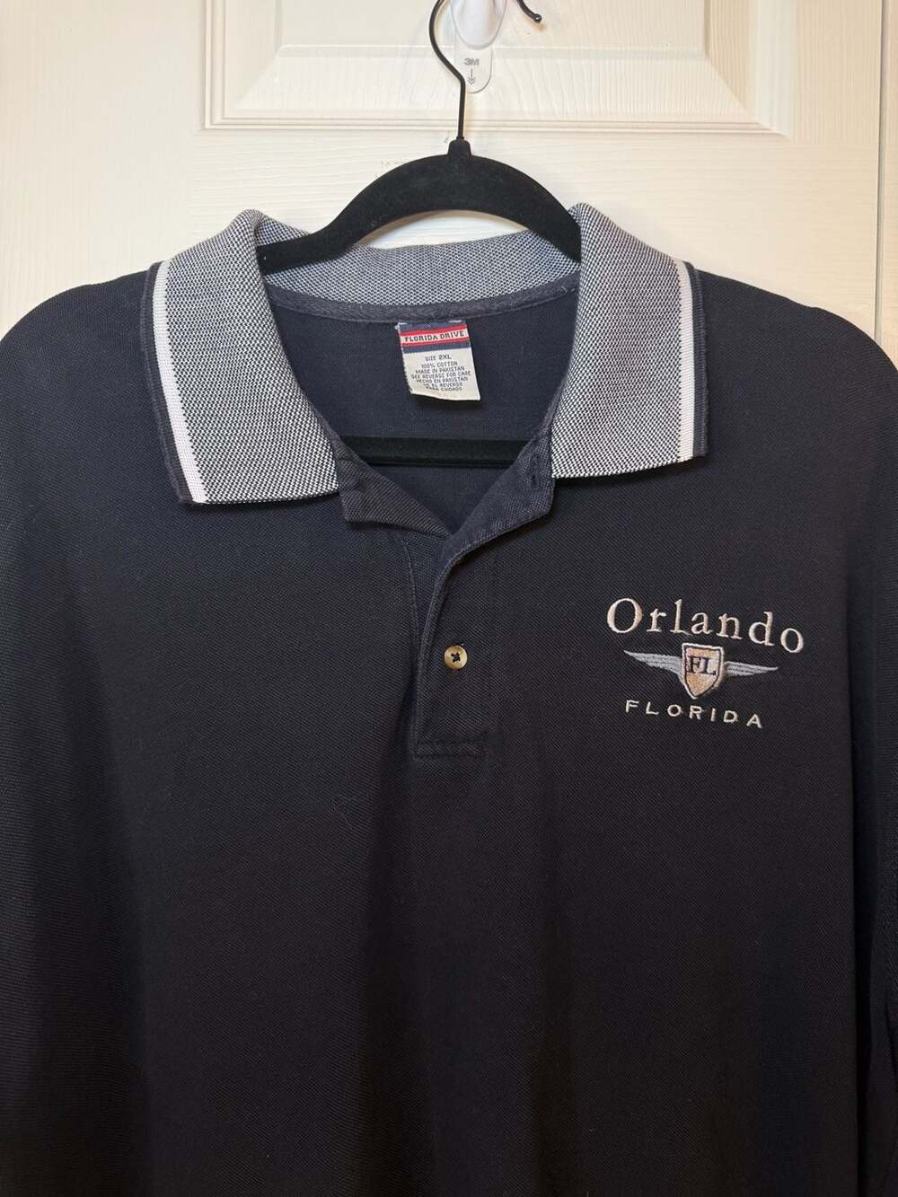 Florida Drive Orlando Florida Embroidered Polo Shirt Navy Blue Size 2XL